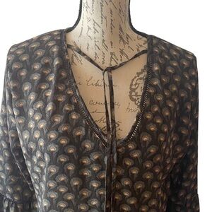 EZ Town Town Bohemian Blouse with bell sleeves Size L